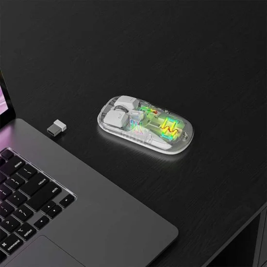 Porodo Transparent Dual-Mode Wireless Mouse Rgb Light And Magnetic Cover